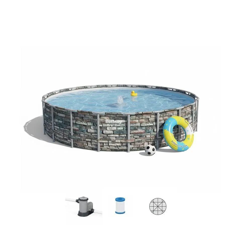 Bestway 56886 | Size 18.0 x 18.0 x 4.33 Ft | Power Steel Round Metal Frame Portable Ready-Made Swimming Pool