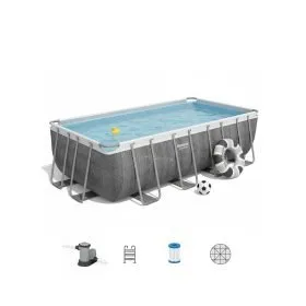 Bestway 56996 | Size 16.0 x 8.0 x 4.00 Ft | Power Steel Rectangular Metal Frame Portable Ready-Made Swimming Pool