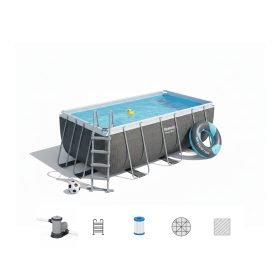 Bestway 56998 | Size 18.0 x 9.0 x 4.00 Ft | Power Steel Rectangular Metal Frame Portable Ready-Made Swimming Pool