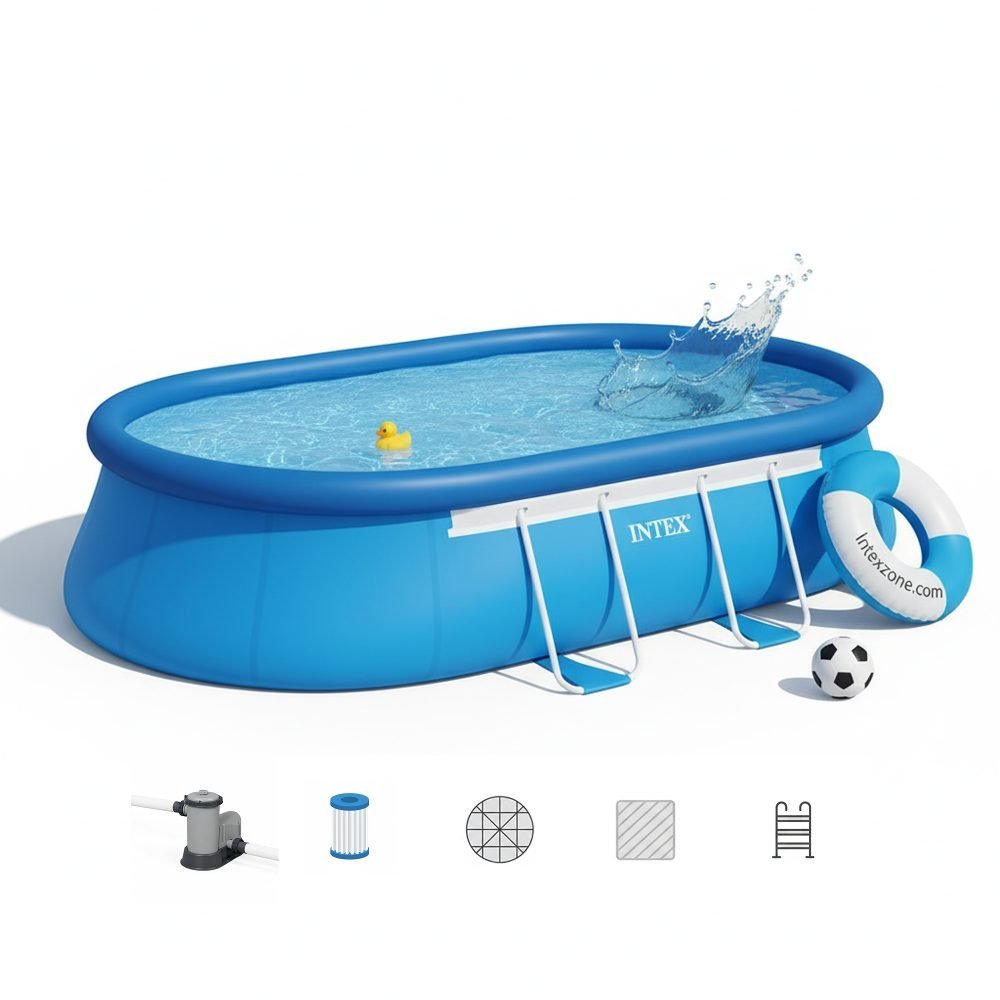 Intex 26191 | Size 18.0 x 10.0 x 3.50 Ft | Easy Set Oval Inflatable Portable Above Ground Swimming Pool