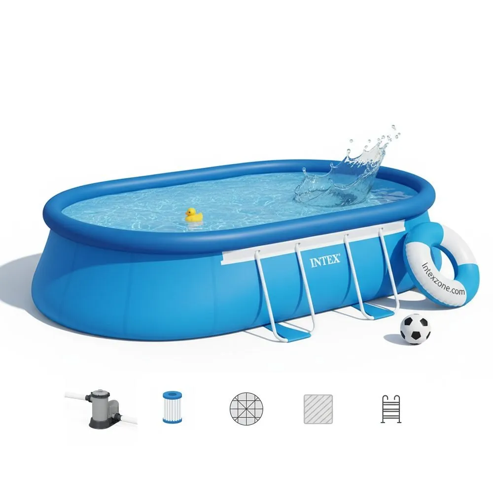 Intex 26191 | Size 18.0 x 10.0 x 3.50 Ft | Easy Set Oval Inflatable Portable Above Ground Swimming Pool