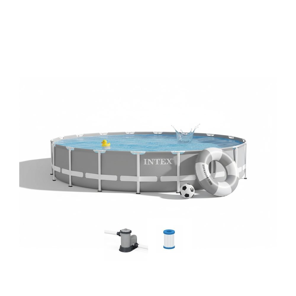 Intex 26731EH | Size 18.0 x 18.0 x 4.00 Ft | Prism Frame Round Metal Frame Portable Ready-Made Swimming Pool