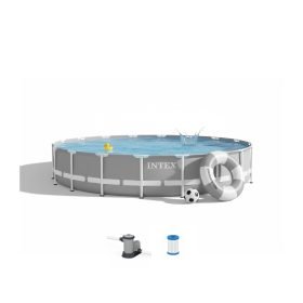 Intex 26731EH | Size 18.0 x 18.0 x 4.00 Ft | Prism Frame Round Metal Frame Portable Ready-Made Swimming Pool