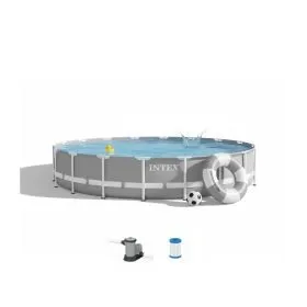 Intex 26731EH | Size 18.0 x 18.0 x 4.00 Ft | Prism Frame Round Metal Frame Portable Ready-Made Swimming Pool