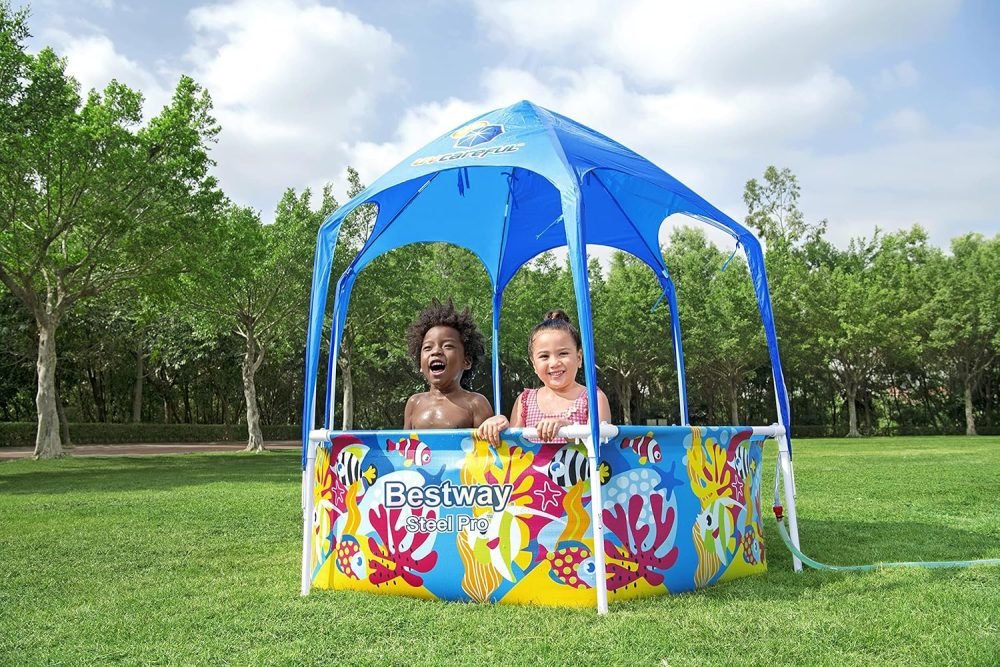 Bestway 5618T | Size 6.0 x 6.0 x 1.6 Ft | Steel Pro Round Metal Frame Portable Splash-in-Shade Swimming Pool - Image 2