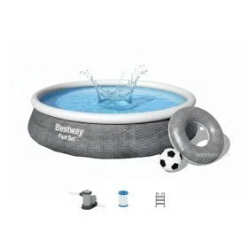 Bestway 57372 | Size 15.0 x 15.0 x 4.0 Ft | Inflatable Round Fast Set Portable Ready-Made Swimming Pool